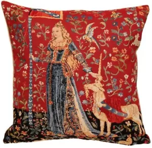 LADY & UNICORN 5 SENSES SERIES, THE TOUCH 18" TAPESTRY CUSHION COVER WITH ZIP - Picture 1 of 5