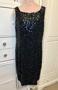 Vintage Jaeger Sequin And Bead Decorated Little Black Dress UK 16 Great Gatsby - Picture 1 of 23