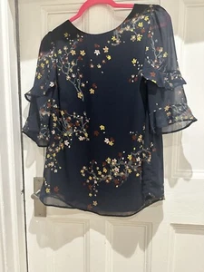 Floral Print Half Sleeve Women's Top - Navy - Picture 1 of 3