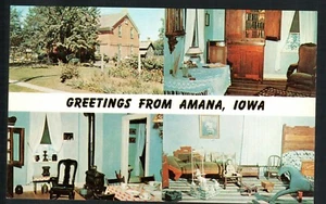 AMANA, IA * GREETINGS FROM AMANA, IOWA * UNPOSTED CHROME Circa Early 1960s - Picture 1 of 2