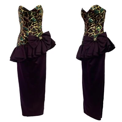 Vtg Vintage 1980s 80s Lillie Rubin Asymmetrical Sequin Sweetheart Bodice Gown - Image 1 of 4