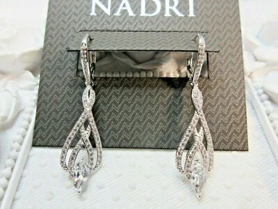 NEW Nadri Rhodium plated Clear CZ Crystal navette chandelier lever back Earrings - Image 1 of 4