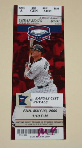 Minnesota Twins Ticket Stub | May 3 2009 | Joe Mauer Hit Cover