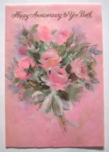 Rosen mit Glitzer Jubiläum Vintage Grußkarte CC6 - Bild 1 von 3