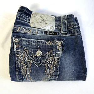 Miss Me Jeans Damen Gr. 29 Dark Wash Mid-Rise Easy Crop Fallen Wings #JE8403EC - Bild 1 von 12