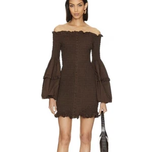 Joslin Karlie Mini Dress Size AU4 Chocolate Brown Off Shoulder RRP $625 - Picture 1 of 7