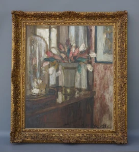 Interieur mit Blumen Auguste Oleffe 1867 Brabanter Fauvismus - Bild 1 von 8