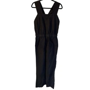 Everlane Women's Minimalist Cotton Linen Jumpsuit Size 4 Black Elastic Waist - Picture 1 of 8