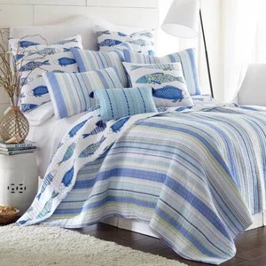 LEVTEX HOME Quilt Set 2-Pcs Cotton Twin XL Size Reversible Machine Wash Blue - Picture 1 of 6