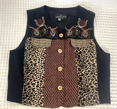 Carole Little Vest Size 10 Colorful Embroidery Animal Print Wooden Front Button - Image 1 of 4