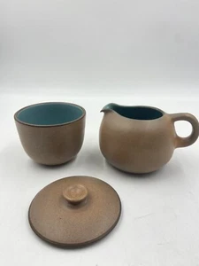 Edith Heath Ceramics Hickory Creamer Sugar Bowl Set Turquoise Blue MCM - Picture 1 of 10