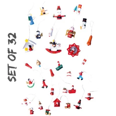 Christmas Tree Hanging Decorations Traditional Wooden Santa Snowman Train Angel - Image 1 of 4