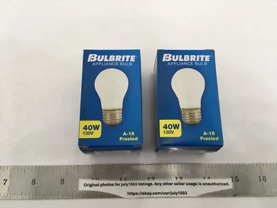 (2) NUEVO Bulbrite A15 Bombillas Electrodoméstico 40W 130V Esmerilado E26 Base Aluminio 104040 Foto 1 de 4