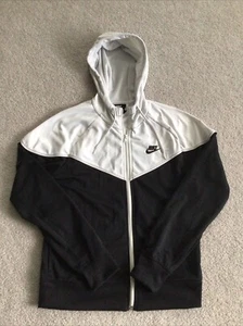 NIKE Womens Sz M Full Zip Hoodie Sweater White Black Colourblock Polyester - Picture 1 of 7