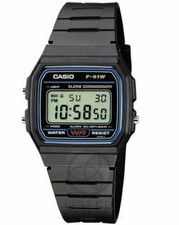 Casio Retro 33mm, Caja de Acero Inoxidable Negra, Correa de Resina Negra, Reloj para Hombre (F-91W)
