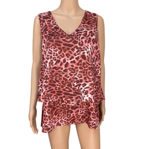 DG2 by Diane Gilman Mixed-Media Double Layer Tank blouse animal print XS NWT - Picture 1 of 7
