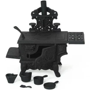 Traditional Miniature Replica Toy Cast Iron Wood Cook Stove and Accessories 12" - Picture 1 of 6