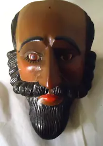 VINTAGE LIFESIZE CARVED WOOD MASK OF MANS FACE - Picture 1 of 4