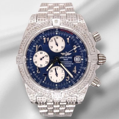 Breitling Chronomat 43mm Chronograph Blue Dial 7ct Mens Steel Auto Watch A13356 - Image 1 of 4