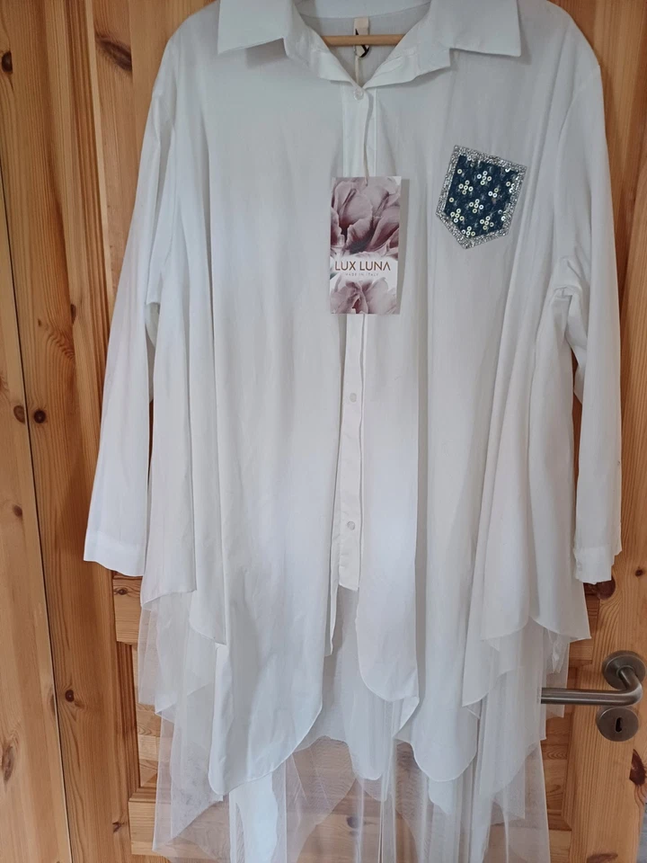 ungetragene ausgefallene weiße Bluse XXL mit Tüll von Lux Luna - Bild 1 von 4