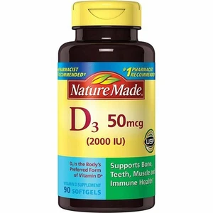 Nature Made Vitamin D3 2000 IU Dietary Supplement Softgels 50 mcg 90 Ct 2 Pack - Picture 1 of 3