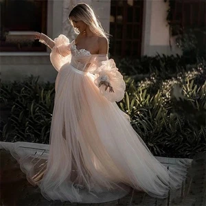 Beach Wedding Gown Ivory Wedding Dress Off The Shoulder Bridal Dress Sweetheart  - Picture 1 of 7