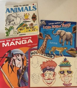Lot Of Four How To Draw Books Manga Animals Funny Faces Elementary/middle school - Imagen 1 de 7