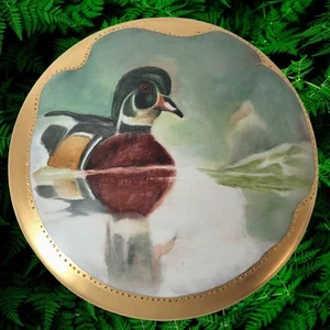 Antique Limoges Porcelain Trinket Keepsake Dresser Box Painted Wood Duck France - Picture 1 of 9