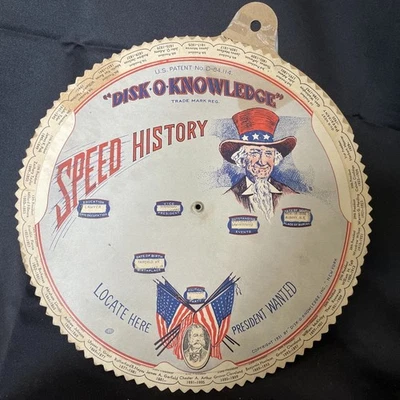 DISK-O-KNOWLEDGE SPEED MATH & U S A PRESIDENTS HISTORY 1931 TRIVIA EPHEMERA - Image 1 of 4