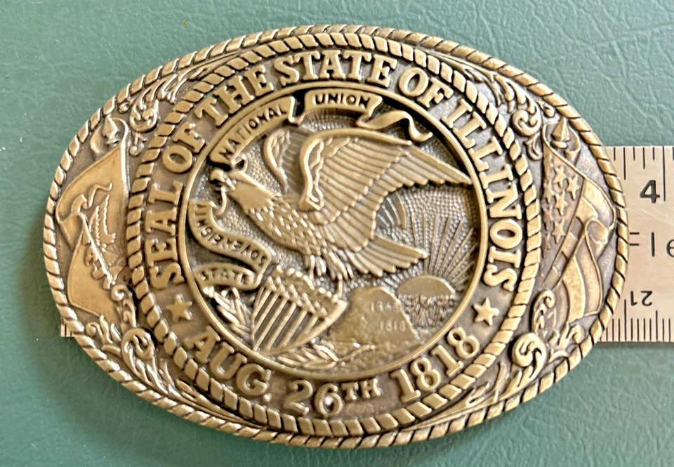 Tony Lama State Series State of Illinois Belt Buckle Solid Brass - Image 1 of 2