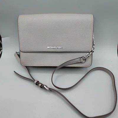 Bolso Bandolera Michael Kors Mujer Gris Cuero Saffiano Cadena Correa Cartera Foto 1 de 4