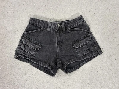 Y2K Cargo Shorts Womens 25 Black Micro Mini Low Rise Denim - Image 1 of 4