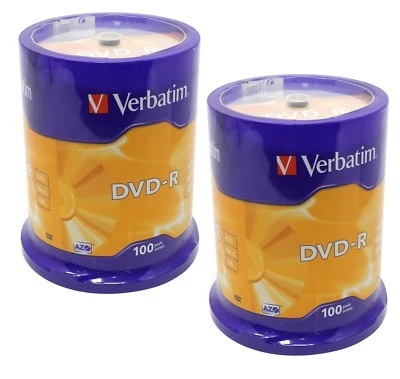 200 Genuine Verbatim Blank DVD-R 16x 4.7GB DVD Non Printable Discs 43549 Cakebox - Image 1 of 2