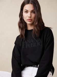 NWT Banana Republic $70 GRAPHIC LOGO SWEATSHIRT, Black, Sz XS, M - Picture 1 of 4