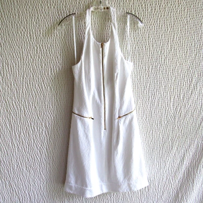 Solid White Halter Dress M 8 10 Slimming Texture Hides Imperfections Vintage Y2K - Image 1 of 4
