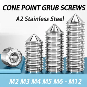 M3 M4 M5 to M12 A2 Stainless Cone Point Grub Screws Hex Socket Set Screw DIN 914 - Picture 1 of 76