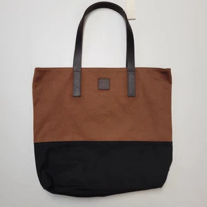 URBAN TRAVELWARE Brown Black Canvas Tote Bag Leather Double Handles 17x14x4 NWT - Picture 1 of 11