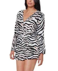 NWT Bar III Zebra Print Romper Swimsuit Cover Up Medium yau2823 - Picture 1 of 2