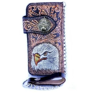 Wallet Mens Eagle Design Handcraft Biker Trucker Motorcycle Long Leather Cowboy - Picture 1 of 6