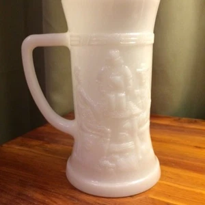 FEDERAL MILK GLASS TANKARD MUG STEIN BAR SCENE RAISED SURFACE - Picture 1 of 7
