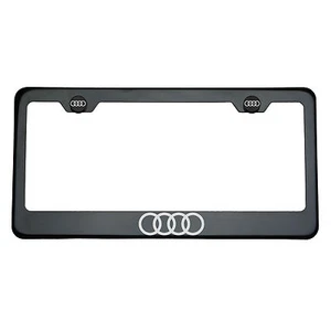 Black Chrome Audi Logo Laser Engraved T304 Stainless Steel License Plate Frame - Picture 1 of 10