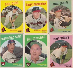Topps 1959 Cubs Braves 6 cartas Solis Marshall Buhl Willey Roach Hanebrink - Imagen 1 de 2