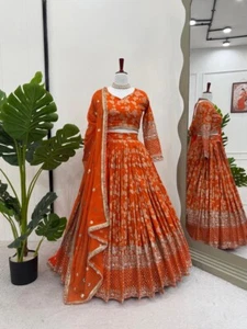 Elegant Jacquard Lehenga Choli Set, Thread & Sequin Embellished Party Wear - Picture 1 of 8