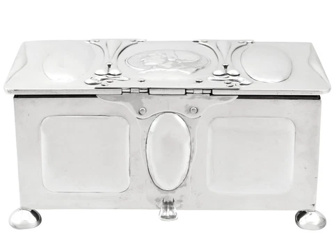 Antique Edwardian Art Nouveau Style Sterling Silver Jewellery Casket 1901 Cover