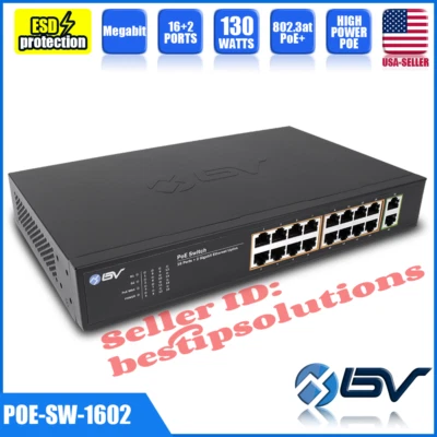 BV-Tech SW-1602 18Ports PoE+ Switch (16 PoE+ Ports | 2 Gigabit Ethernet uplink) - Image 1 of 4