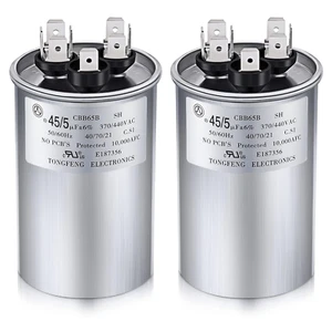 2 Pcs 45+5 MFD 45/5 Uf ±6% 370V or 440V VAC Dual Run round Capacitor, 45 5 Start - Picture 1 of 12