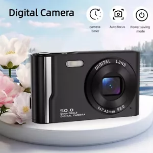 Digital Camera 4K 50MP Kids Camera with 16X Zoom 32GB SD Card Black Birthday New - Picture 1 of 7