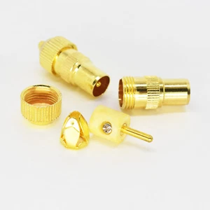 2pcs Gold TV Aerial Male Connector Coaxial RF Cable Plug with Freeview Grip End - Picture 1 of 8