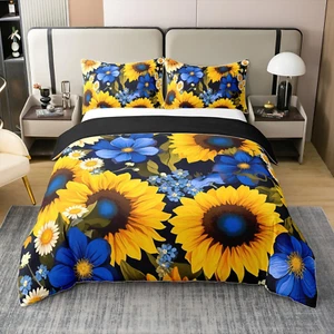 Flower Bedding Set Twin Size Kids Sunflower Comforter Cover Set for Boys Girls T - Picture 1 of 6