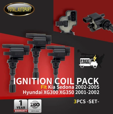 3 件点火线圈适用于起亚塞多纳 02-05 现代 XG300 XG350 27300-39000 3.0L 3.5L — 第 1/4 张图片